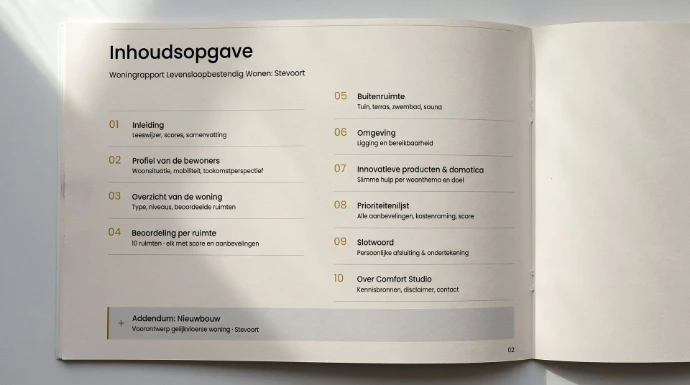 Persoonlijk woningrapport van Comfort Studio met advies voor veilig en comfortabel wonen